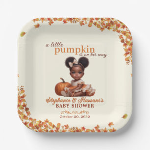 A Little Pumpkin is on Her Way Afro Puff Baby Girl Paper Plate