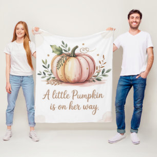 A Little Pumpkin Is On Her Way Baby Shower Fleece Blanket