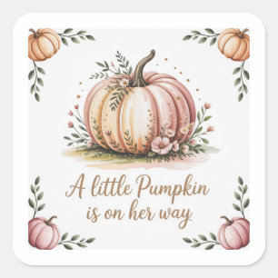 A Little Pumpkin Is On Her Way Baby Shower Square Sticker