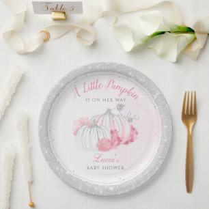 A Little Pumpkin Is on Her Way Elegant Baby Shower Paper Plate
