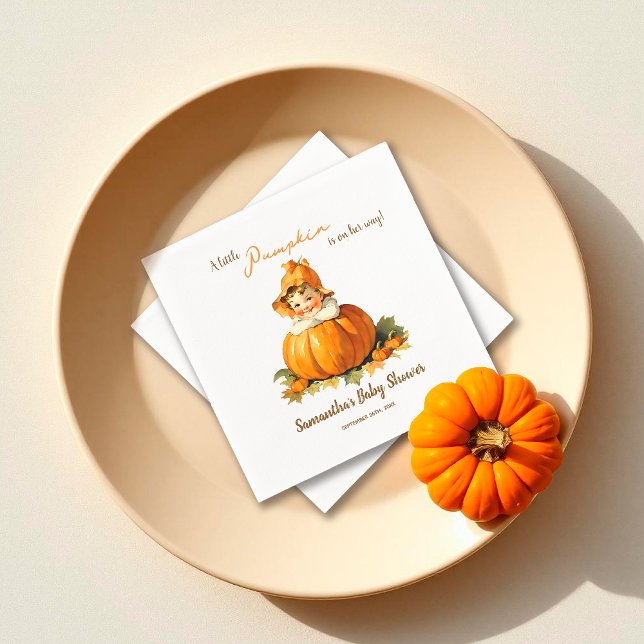 A Little Pumpkin Is On Her Way Fall Baby Shower  Napkin (Creator Uploaded)