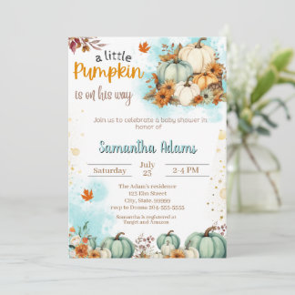 A Little Pumpkin is on his Way Baby Shower   Invitation