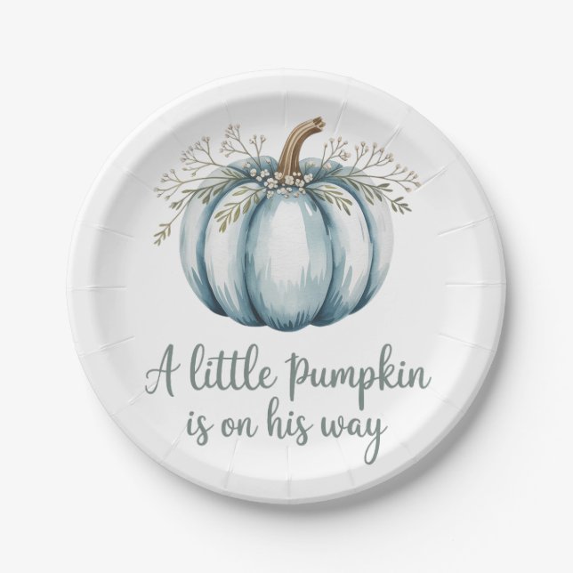 A little pumpkin is on his way Baby Shower Paper Plate (Front)