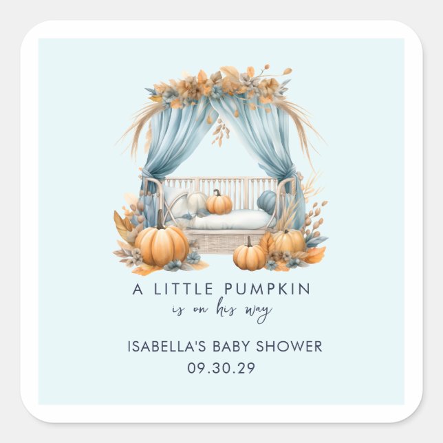 A Little Pumpkin Is On His Way Boy Baby Shower  Square Sticker (Front)