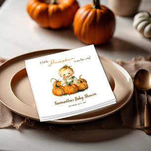 A Little Pumpkin Is On His Way Fall Baby Shower Napkin