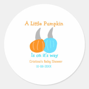A little pumpkin is on it's way baby shower orange classic round sticker