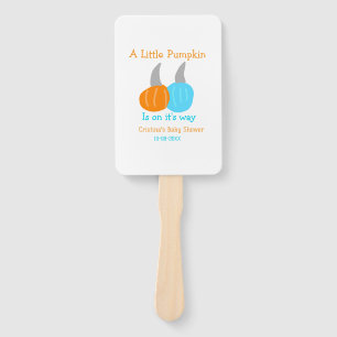 A little pumpkin is on it's way baby shower orange hand fan