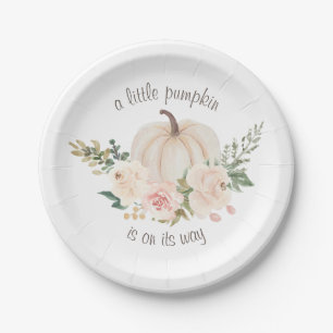 A Little Pumpkin Is On Its Way Baby Shower Paper Plate