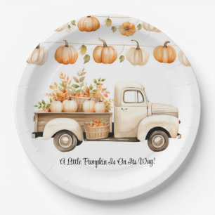 A Little Pumpkin Is On Its Way Baby Shower Paper Plate