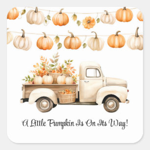 A Little Pumpkin Is On Its Way Baby Shower Square Sticker
