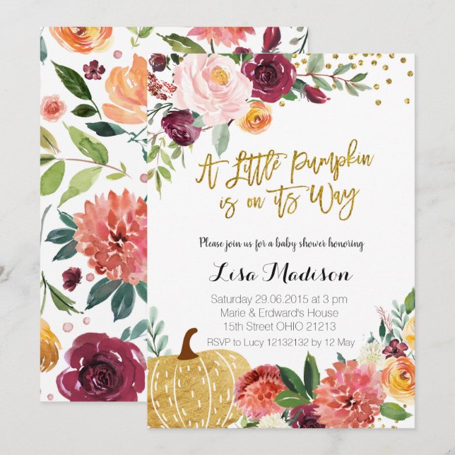 A little Pumpkin is on Its Way Fall Baby Shower Invitation (Front/Back)