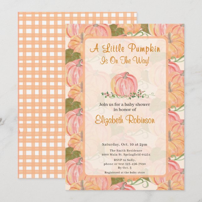 A Little Pumpkin Is On The Way Autumn Baby Shower  Invitation (Front/Back)