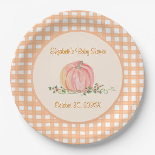A Little Pumpkin Is On The Way Autumn Baby Shower Paper Plate