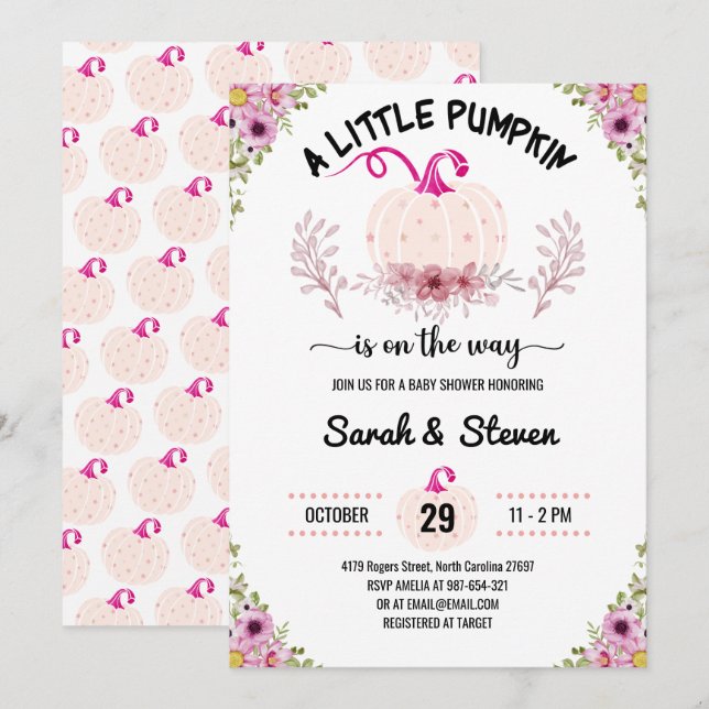 A Little Pumpkin Is On The Way Baby Girl Shower Invitation (Front/Back)
