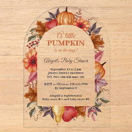 A Little Pumpkin Is On The Way Baby Shower Acrylic Invitations