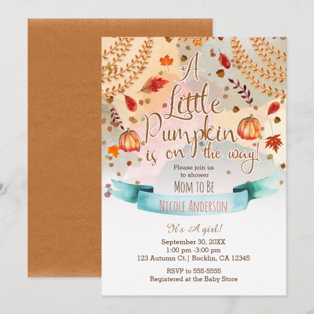 A little Pumpkin is on the Way Baby Shower Autumn Invitation (Front/Back)