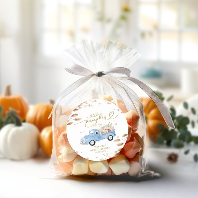 A Little Pumpkin Is On The Way Baby Shower Classic Round Sticker (Creator Uploaded)