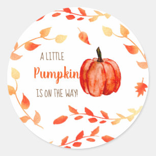 A Little Pumpkin is on the way Baby Shower Cute Classic Round Sticker