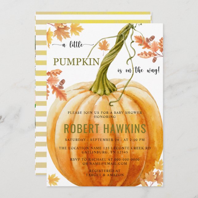 A Little Pumpkin is on The Way Baby Shower Invitation (Front/Back)