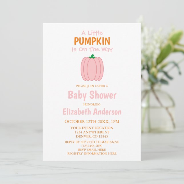 A Little Pumpkin Is On The Way Baby Shower Invitation (Standing Front)
