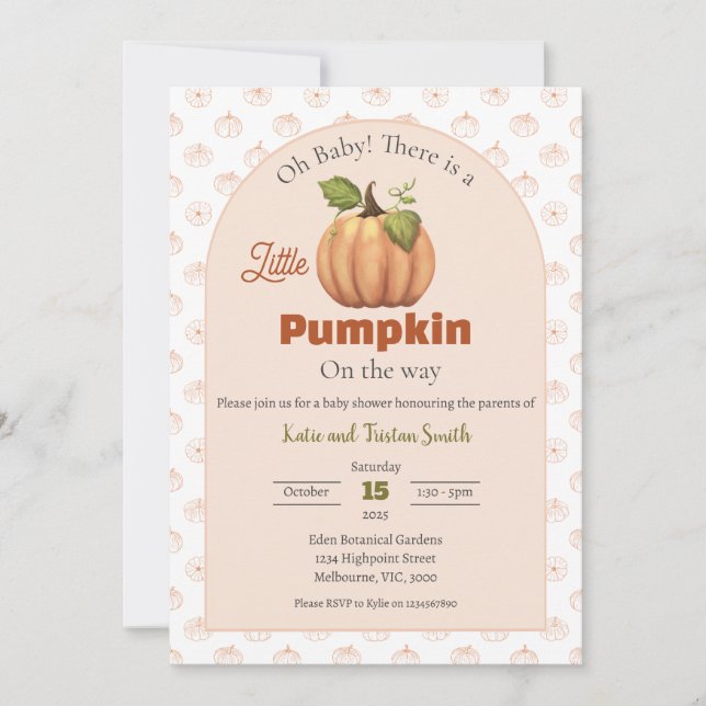 A Little Pumpkin Is On The Way Baby Shower Invitation (Front)