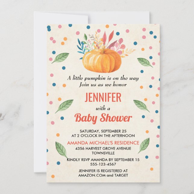 A Little Pumpkin Is On The Way Baby Shower Invitation (Front)