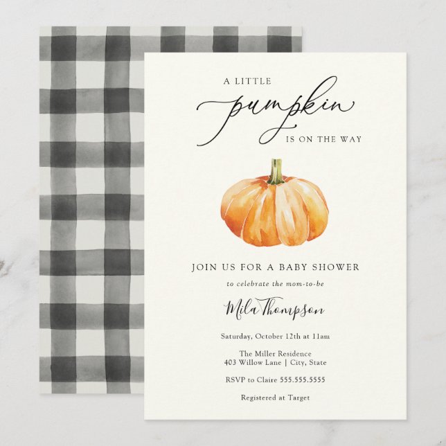 A Little Pumpkin is on the Way Baby Shower Invitation (Front/Back)