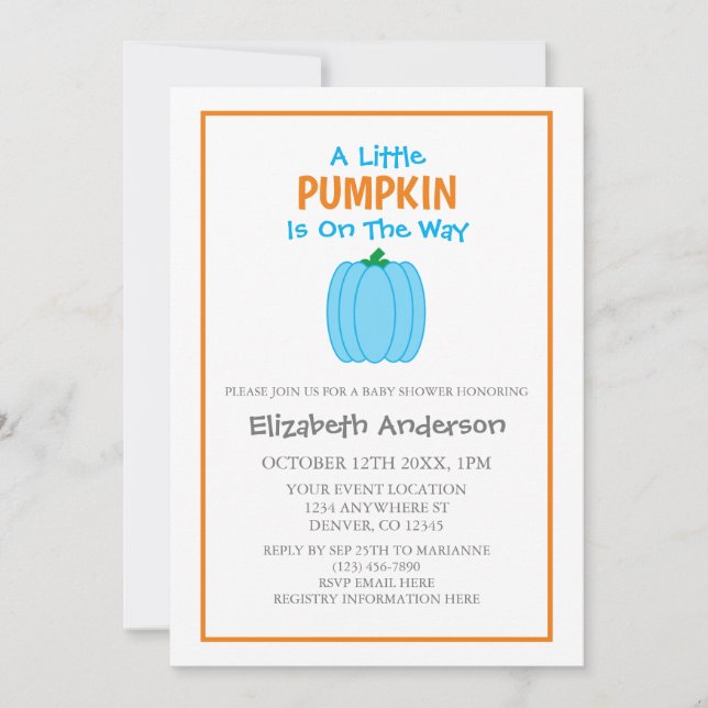A Little Pumpkin Is On The Way Baby Shower Invitation (Front)