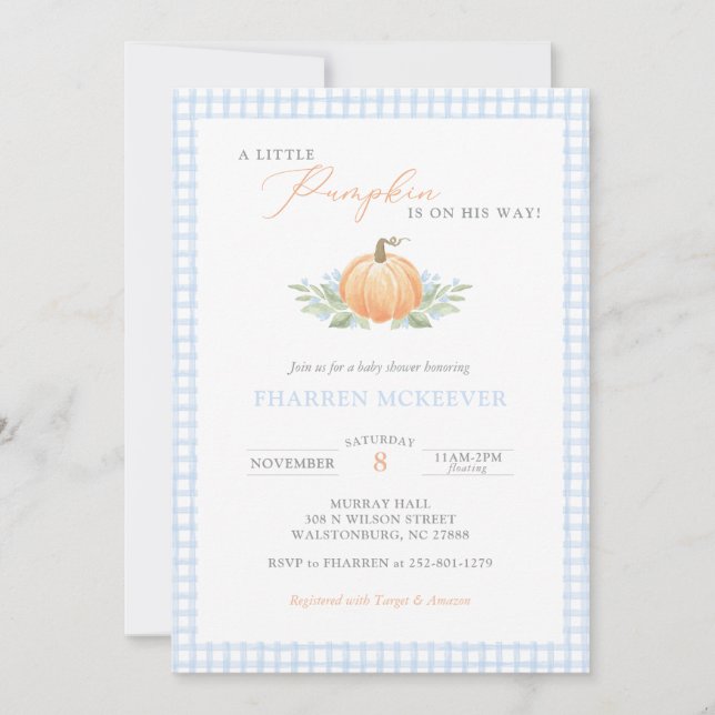 A Little Pumpkin Is on the Way Baby Shower Invite (Front)