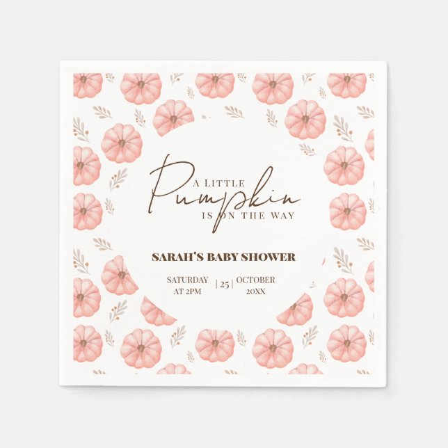 A Little Pumpkin Is On The Way Baby Shower  Napkin (Front)