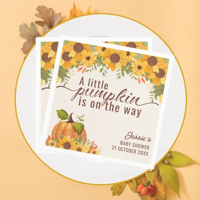 A Little Pumpkin Is On The Way Baby Shower Napkin (A little pumpkin is on the way baby shower napkins)