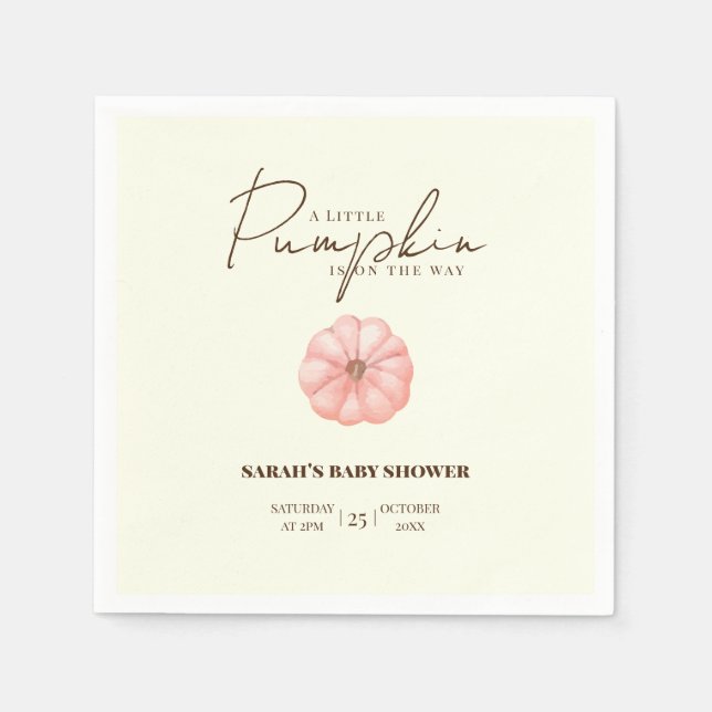 A Little Pumpkin Is On The Way Baby Shower  Napkin (Front)
