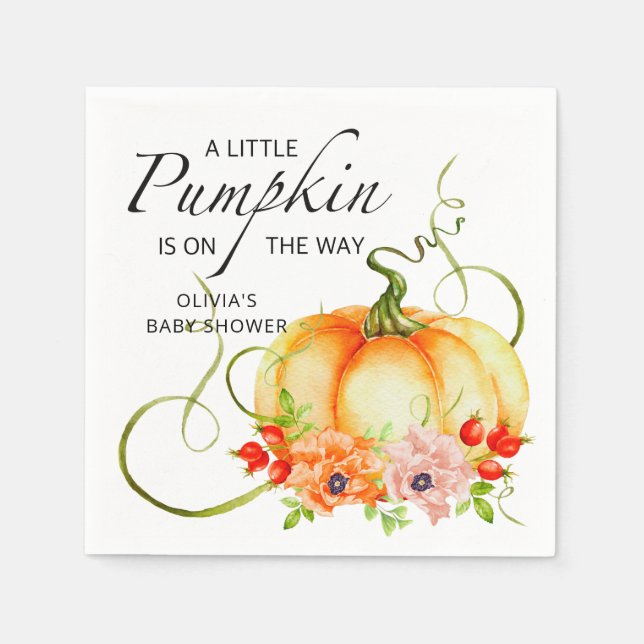 A Little Pumpkin is on the Way Baby Shower Napkins (Front)