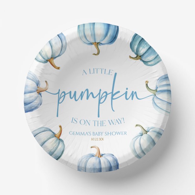 A Little Pumpkin Is On The Way! Baby Shower Paper Plate (Front)