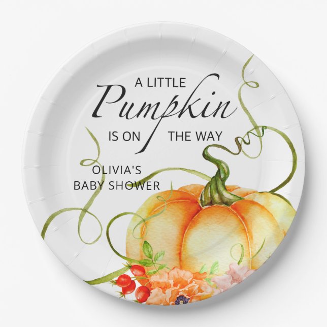 A Little Pumpkin is on the Way Baby Shower Paper Plate (Front)