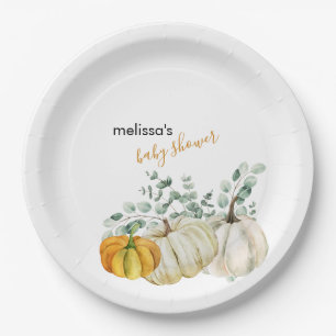 A little pumpkin is on the way baby shower  paper plate