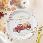 A Little Pumpkin Is On The Way Baby Shower Paper Plate<br><div class="desc">Check out this charming fall-themed design showcasing a vintage truck carrying pumpkins and autumn leaves. Don't forget to explore the collection for complementary items like enclosure cards, games, and party supplies. If you need help with customisation or have any special requests, feel free to reach out to me before making...</div>