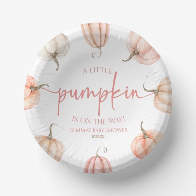 A Little Pumpkin Is On The Way! Baby Shower Paper Plate (Front)