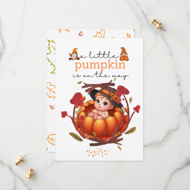 A Little Pumpkin Is On the way Baby Shower Save The Date (Front/Back In Situ)