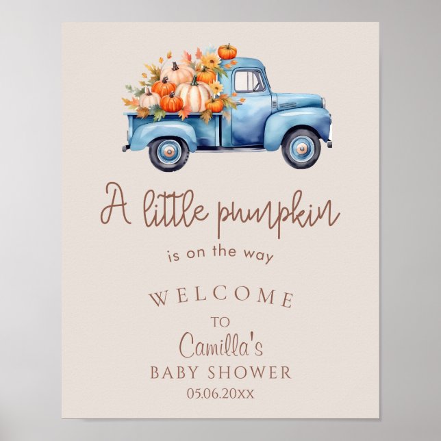 A Little Pumpkin Is On The Way Baby Shower Welcome Poster (Front)
