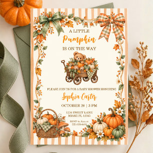 A Little Pumpkin Is on the Way Bear Baby Shower Invitation