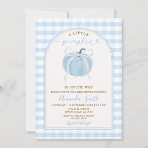 A Little Pumpkin Is on the Way Blue Baby Shower Invitation