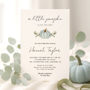 A Little Pumpkin is on the Way Blue Baby Shower Invitation