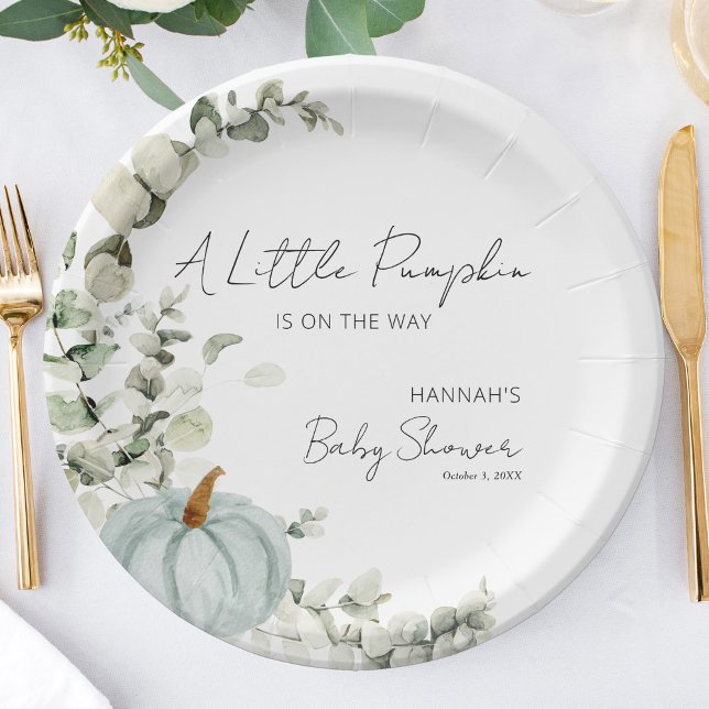 A Little Pumpkin is on the Way Blue Baby Shower Paper Plate (Creator Uploaded)