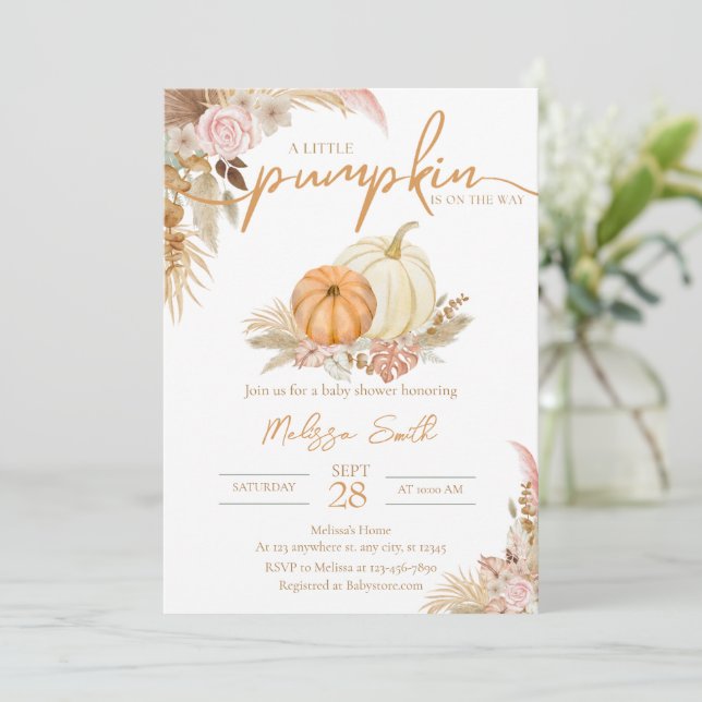  A Little Pumpkin Is On The Way Boho Autumn Fall  Invitation (Standing Front)