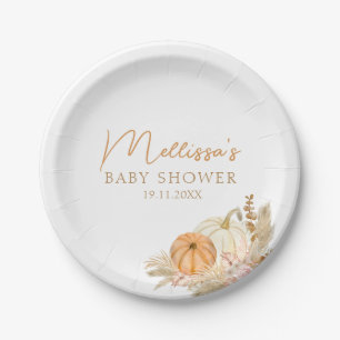 A Little Pumpkin Is On The Way Boho Autumn Fall Paper Plate