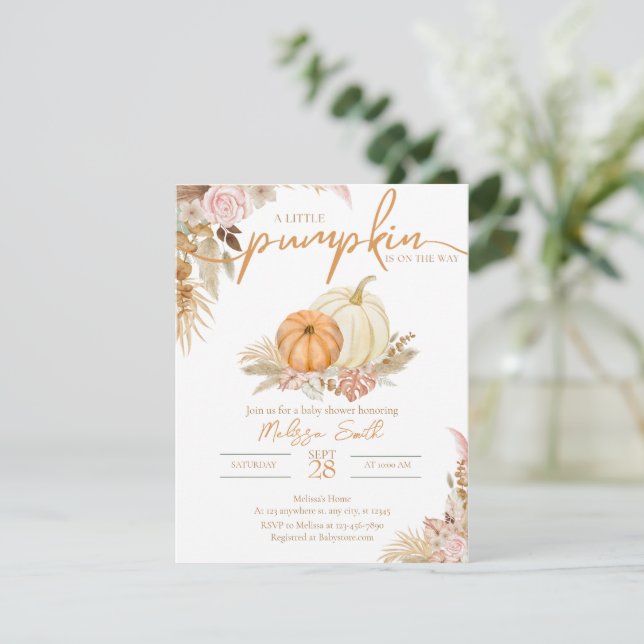  A Little Pumpkin Is On The Way Boho Invitation (Standing Front)