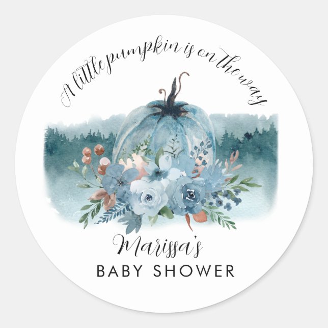 A Little Pumpkin Is On The Way Boy Baby Shower  Classic Round Sticker (Front)