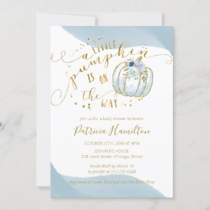 A Little Pumpkin Is On The Way Boy Baby Shower Invitation