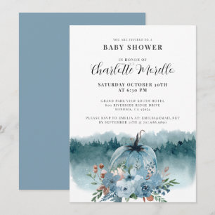 A Little Pumpkin Is On The Way Dusty Blue Autumn Invitation